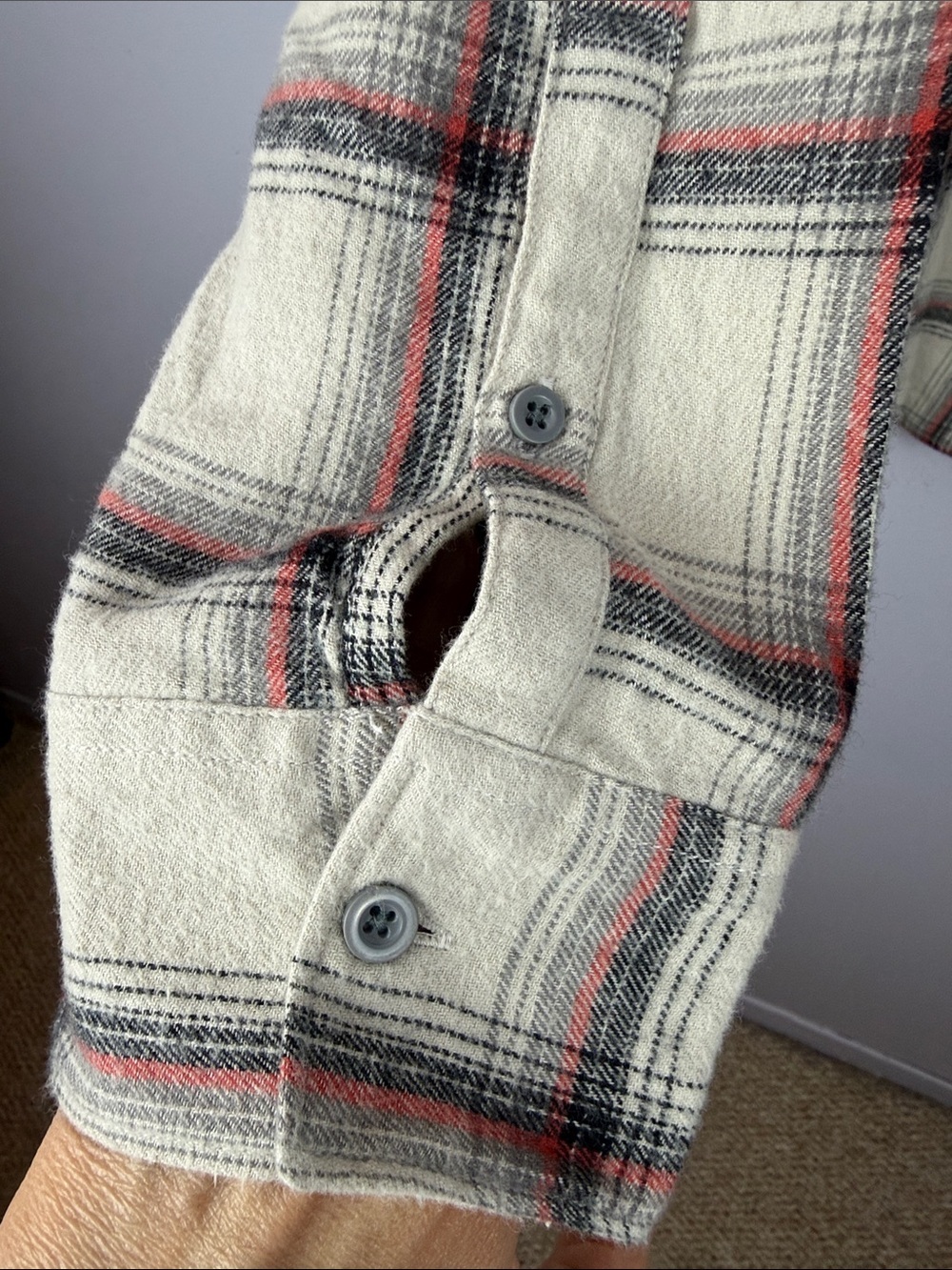 Abound Cotton Men's Plaid Flannel Button Down Shirt Off-White Red Grey Size L - Picture 5 of 12